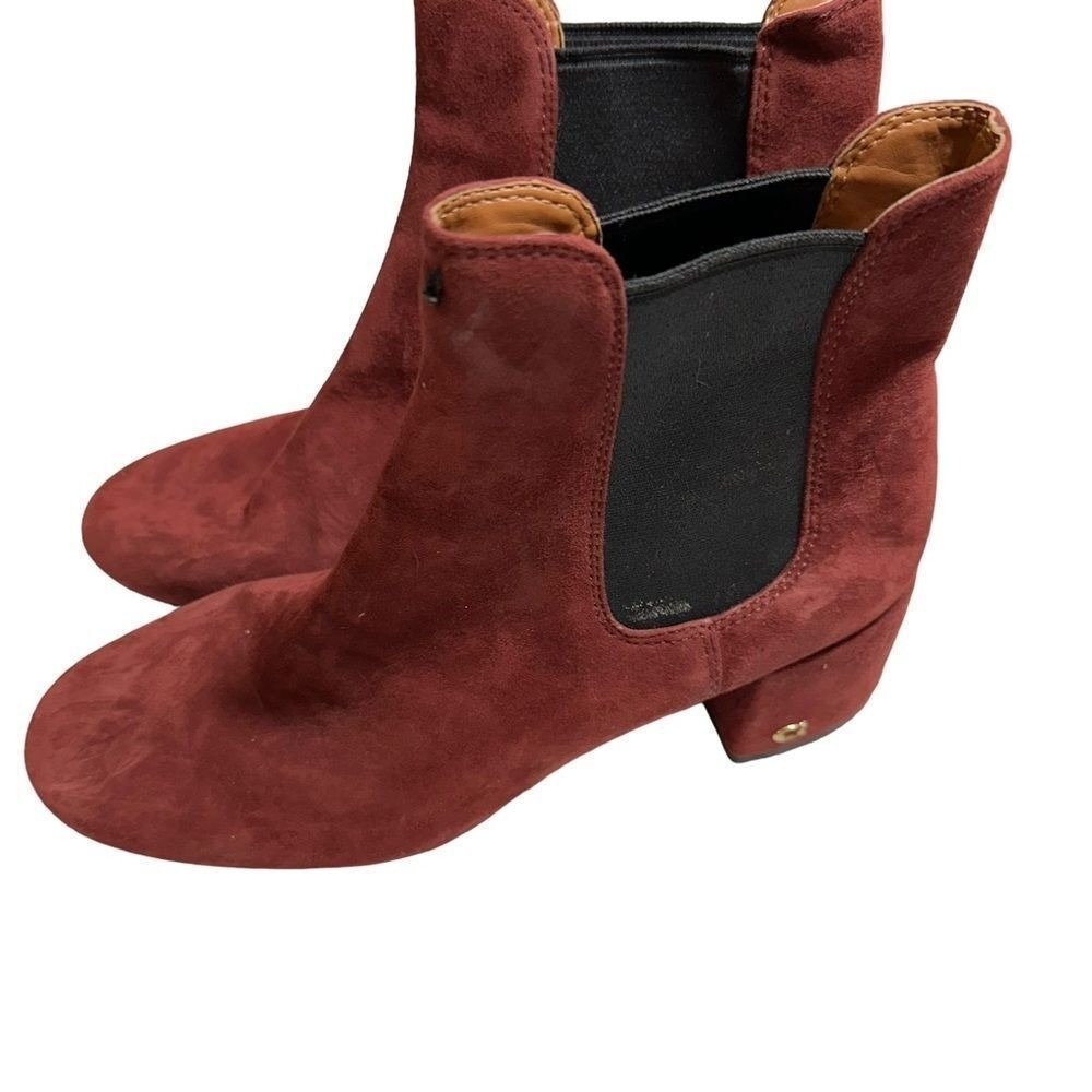 Coach Chelsea Boots Burgundy 7 Women Suede Block Heel Ankle Goring G2765